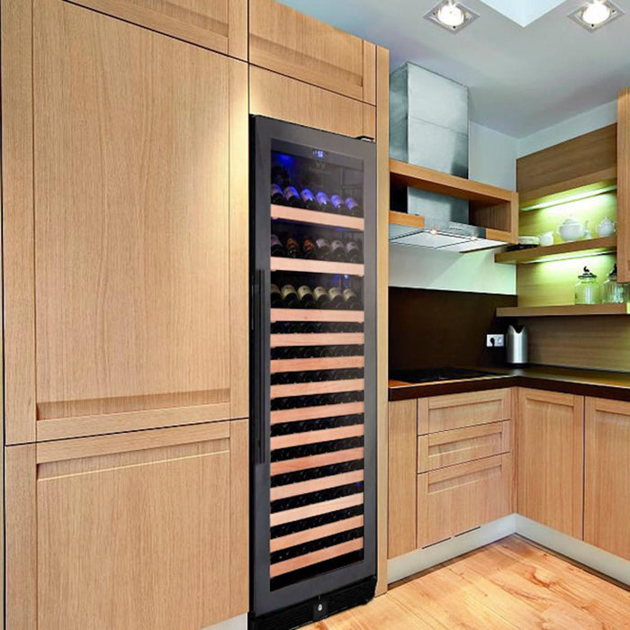 Tall Large Wine Refrigerator With Glass Door With Stainless Steel Trim 