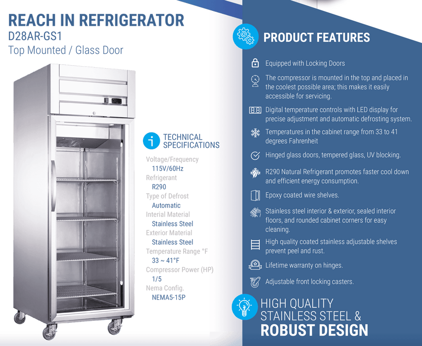 Dukers Commercial Reach In Refrigerator