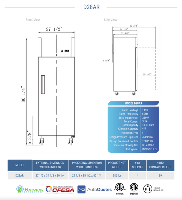 Dukers Commercial Reach In Refrigerator
