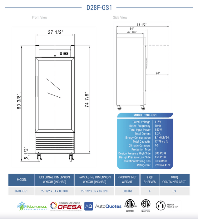 Dukers Commercial Reach In Freezer