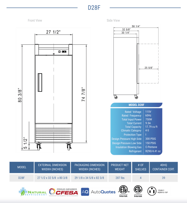 Dukers Commercial Reach In Freezer
