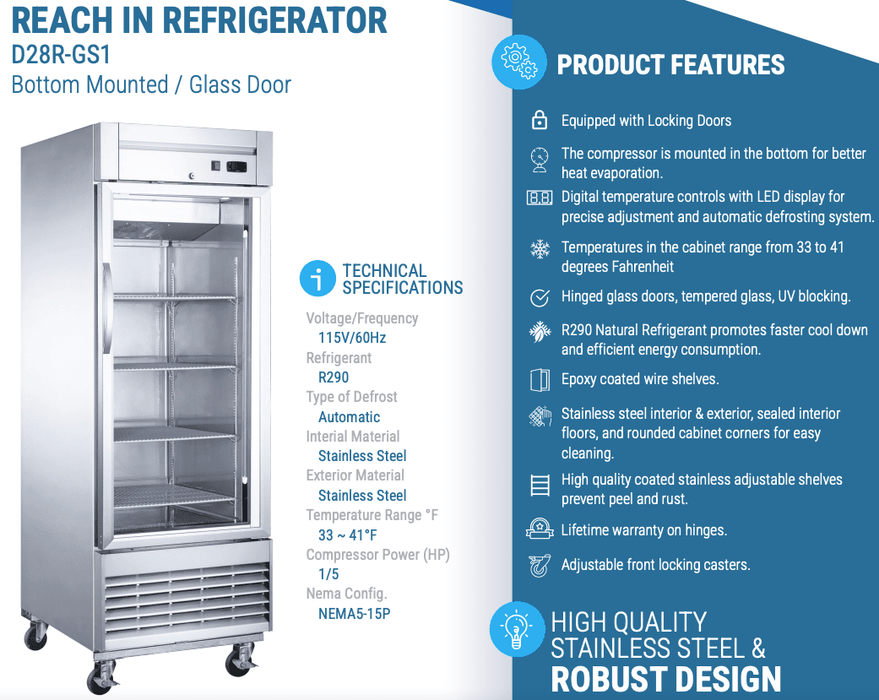 Dukers Commercial Reach In Refrigerator