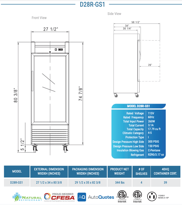 Dukers Commercial Reach In Refrigerator