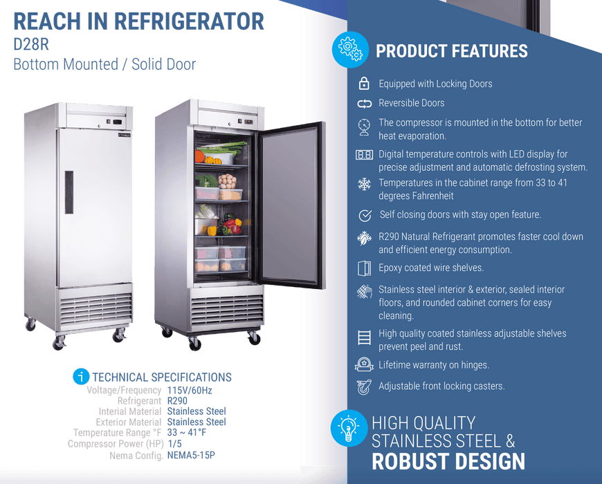 Dukers Commercial Reach In Refrigerator