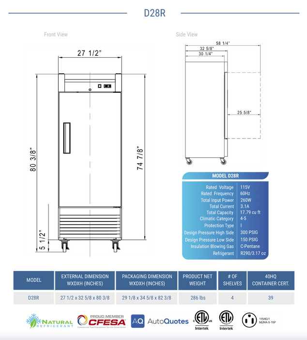 Dukers Commercial Reach In Refrigerator