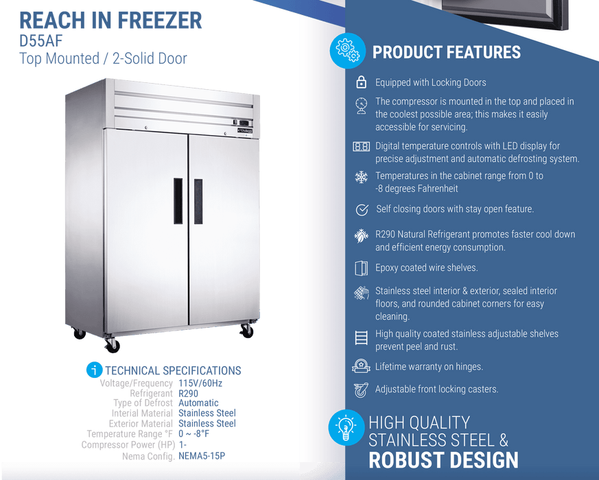 Dukers Commercial Reach In Freezer