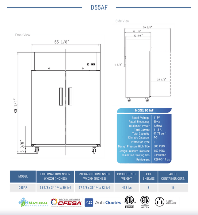 Dukers Commercial Reach In Freezer
