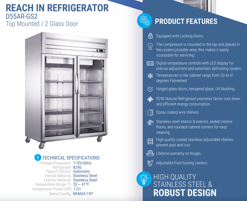 Dukers Commercial Reach In Refrigerator