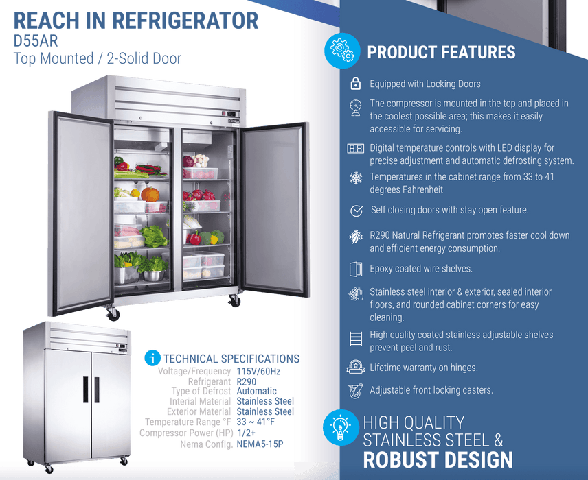 Dukers Commercial Reach In Refrigerator