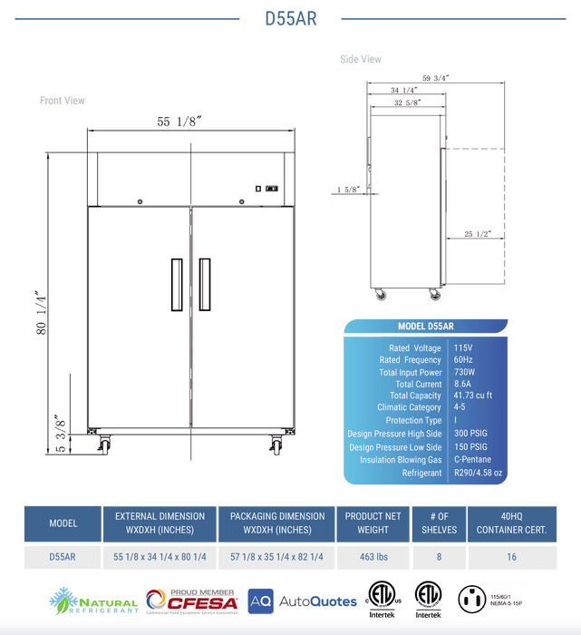 Dukers Commercial Reach In Refrigerator
