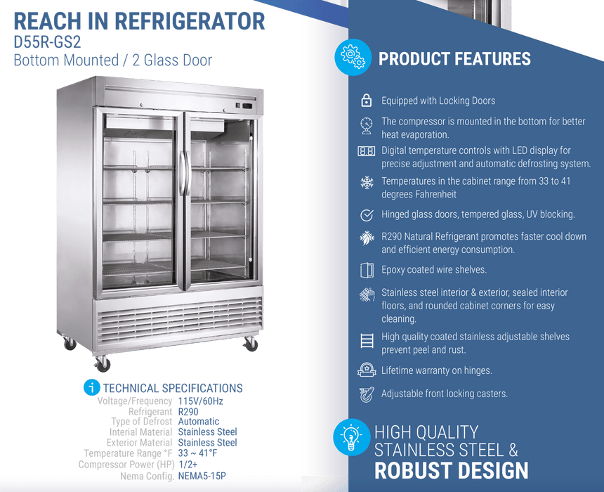 Dukers Commercial Reach In Refrigerator