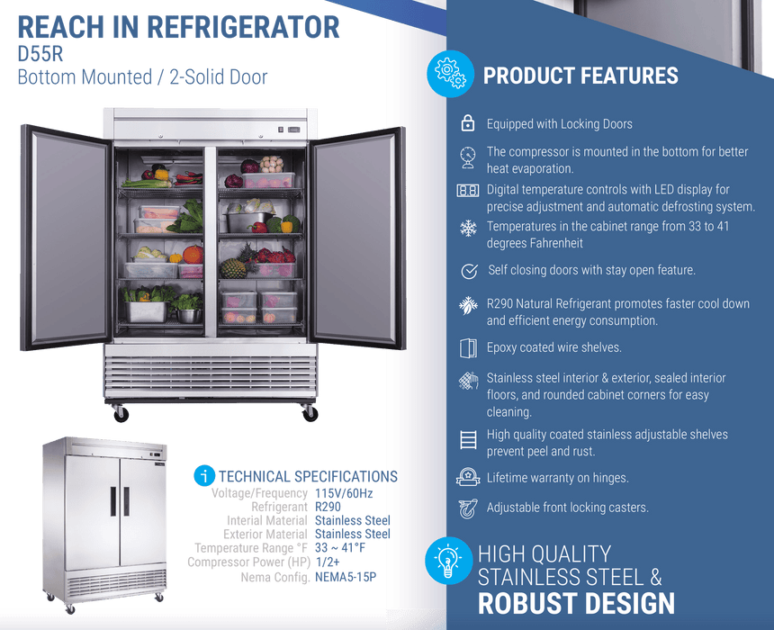 Dukers Commercial Reach In Refrigerator