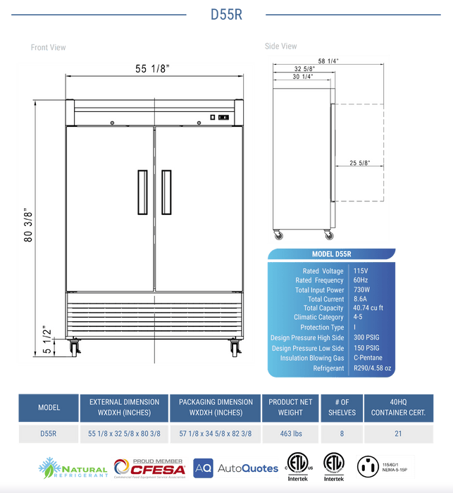 Dukers Commercial Reach In Refrigerator