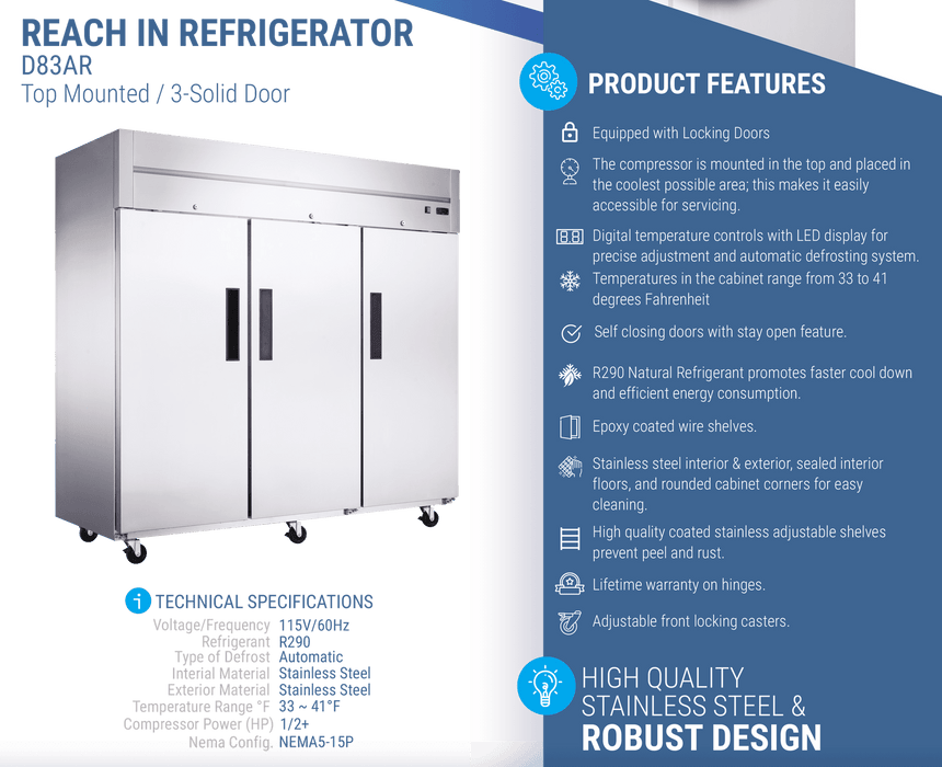 Dukers Commercial Reach In Refrigerator