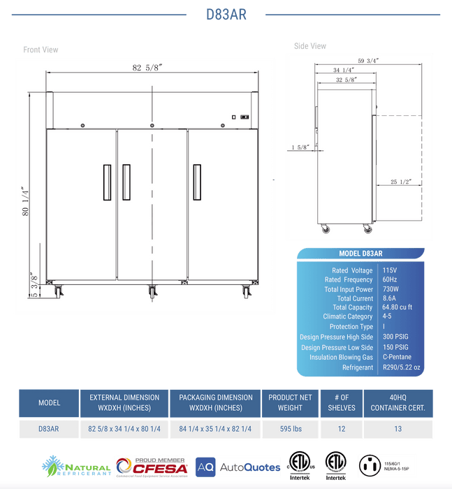 Dukers Commercial Reach In Refrigerator