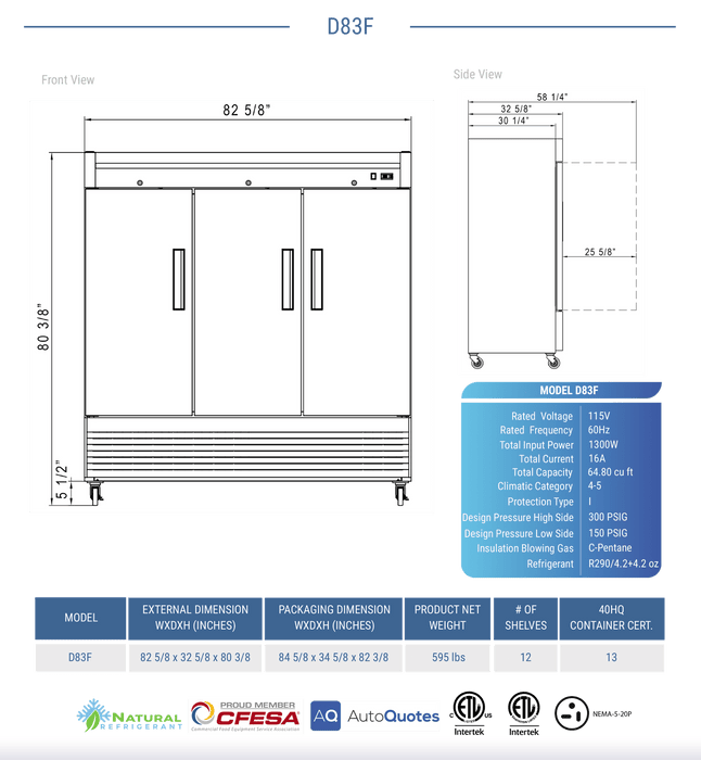 Dukers Commercial Reach In Freezer