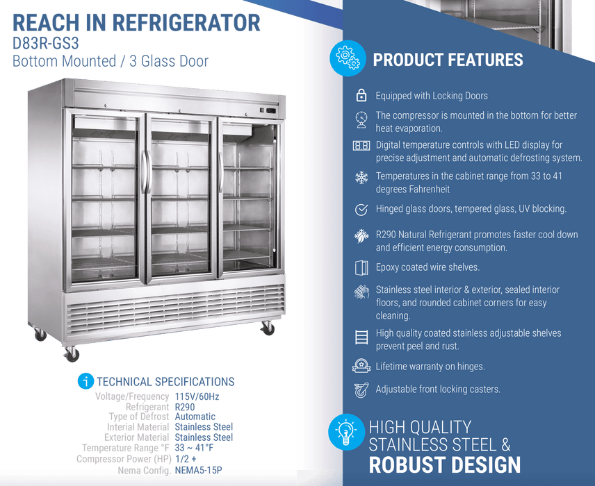 Dukers Commercial Reach In Refrigerator