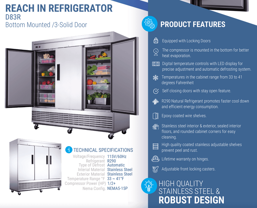 Dukers Commercial Reach In Refrigerator