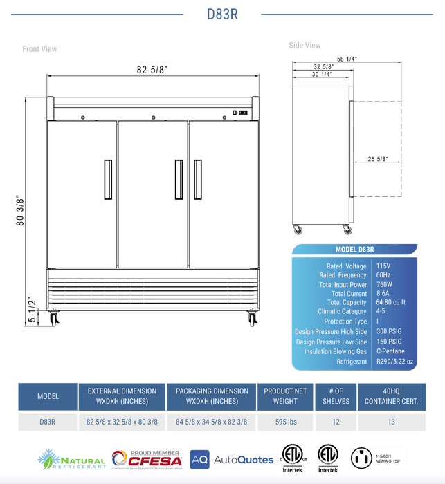 Dukers Commercial Reach In Refrigerator