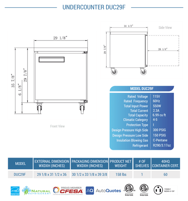 Dukers Undercounter Freezer
