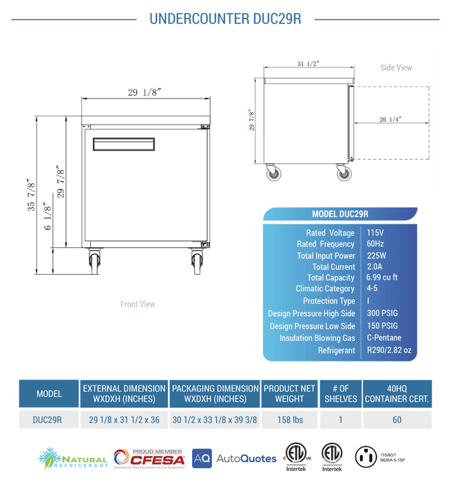 Dukers Undercounter Refrigerator