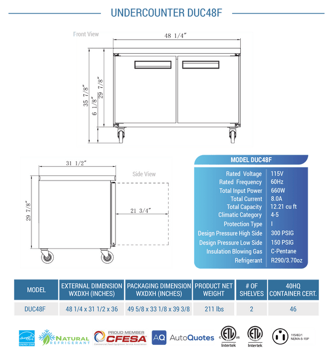 Dukers Undercounter Freezer