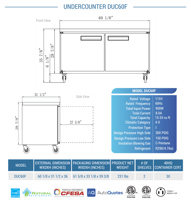 Dukers Undercounter Freezer