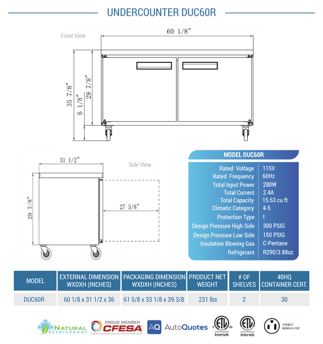 Dukers Undercounter Refrigerator