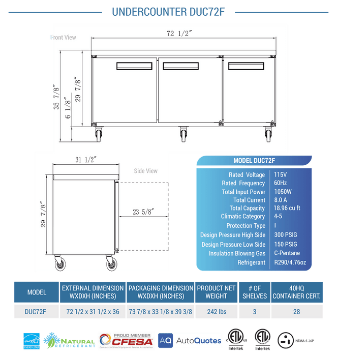 Dukers Undercounter Freezer