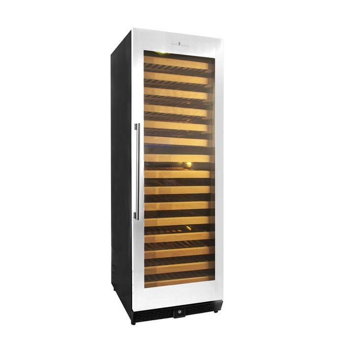 Tall Large Wine Refrigerator With Glass Door With Stainless Steel Trim 