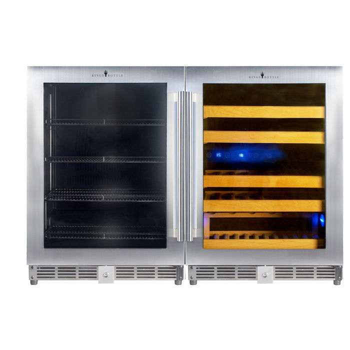 Kingsbottle 48 Inch Triple Zone Glass Door Wine And Beverage Fridge Center Built In