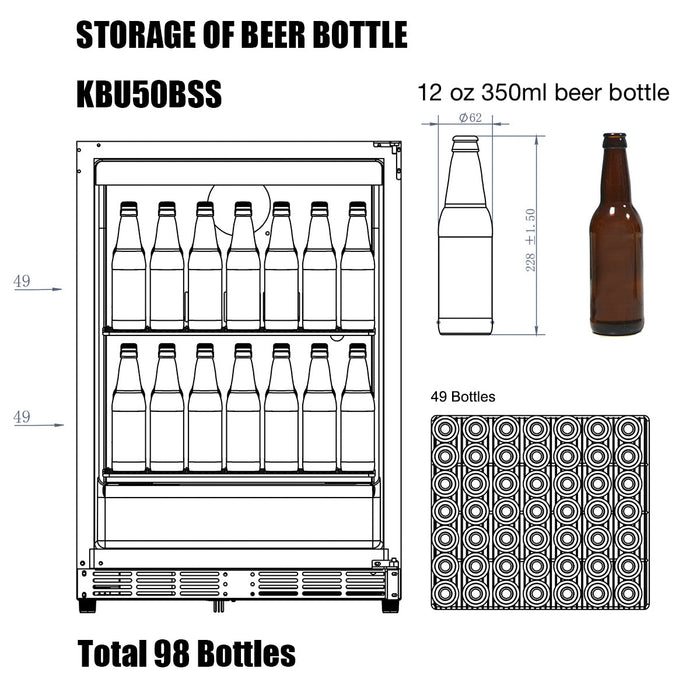 Kingsbottle 48 Inch Triple Zone Glass Door Wine And Beverage Fridge Center Built In