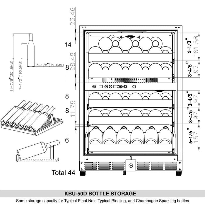 Kingsbottle 48 Inch Triple Zone Glass Door Wine And Beverage Fridge Center Built In
