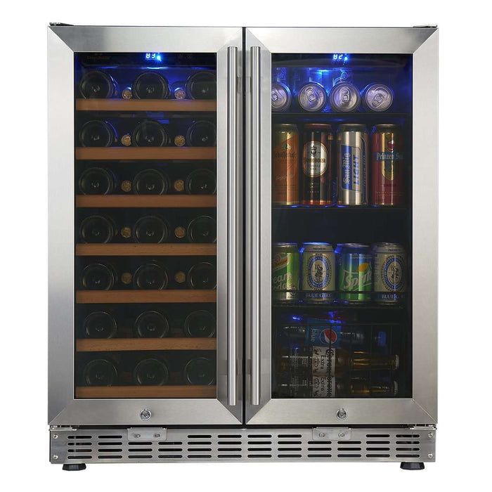 Kingsbottle 30" Under Counter Low-E Glass Door Wine and Beer Cooler Combo