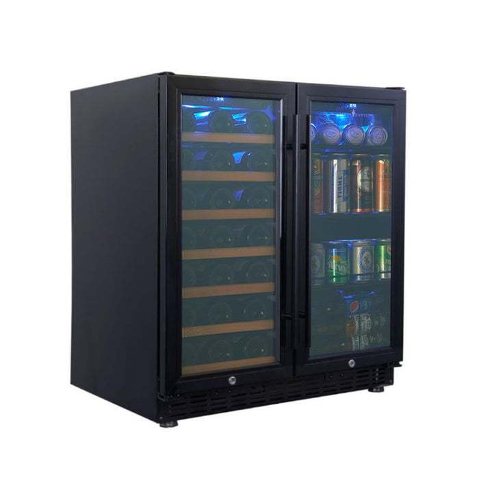 Kingsbottle 30" Under Counter Low-E Glass Door Wine and Beer Cooler Combo