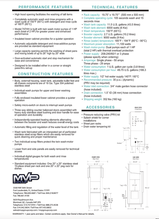 Jet-Tech 747HH High-Temperature High Hood Door-Type Warewasher