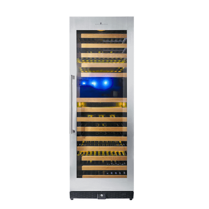 Tall Large Wine Refrigerator With Glass Door With Stainless Steel Trim 