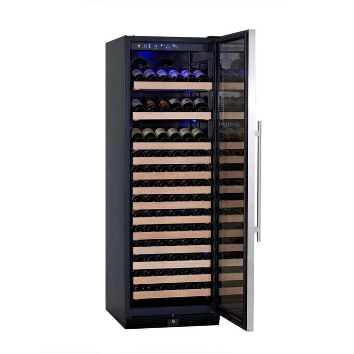 Tall Large Wine Refrigerator With Glass Door With Stainless Steel Trim 