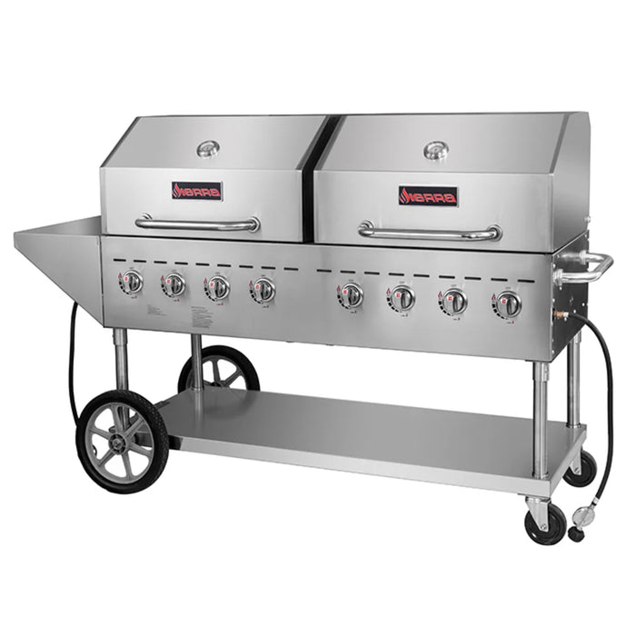 Sierra Range SRBQ-60 80" Mobile Commercial Outdoor Gas Grill w/ 2 Roll Domes & Side Shelf, Liquid Propane