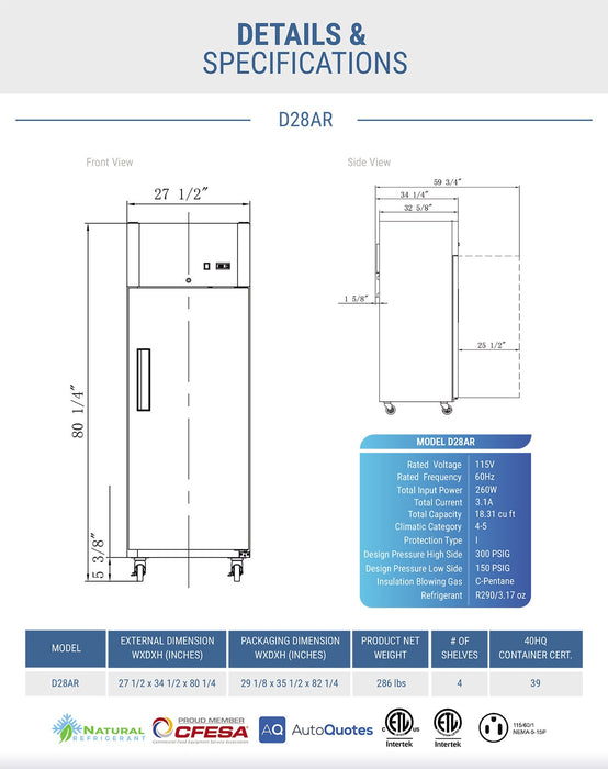 Dukers Commercial Reach In Refrigerator