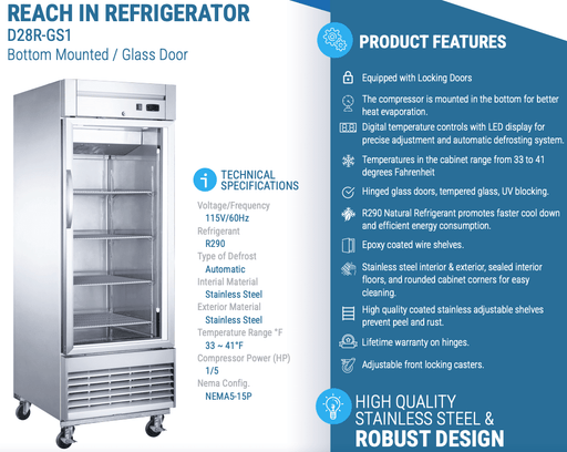 Dukers Commercial Reach In Refrigerator