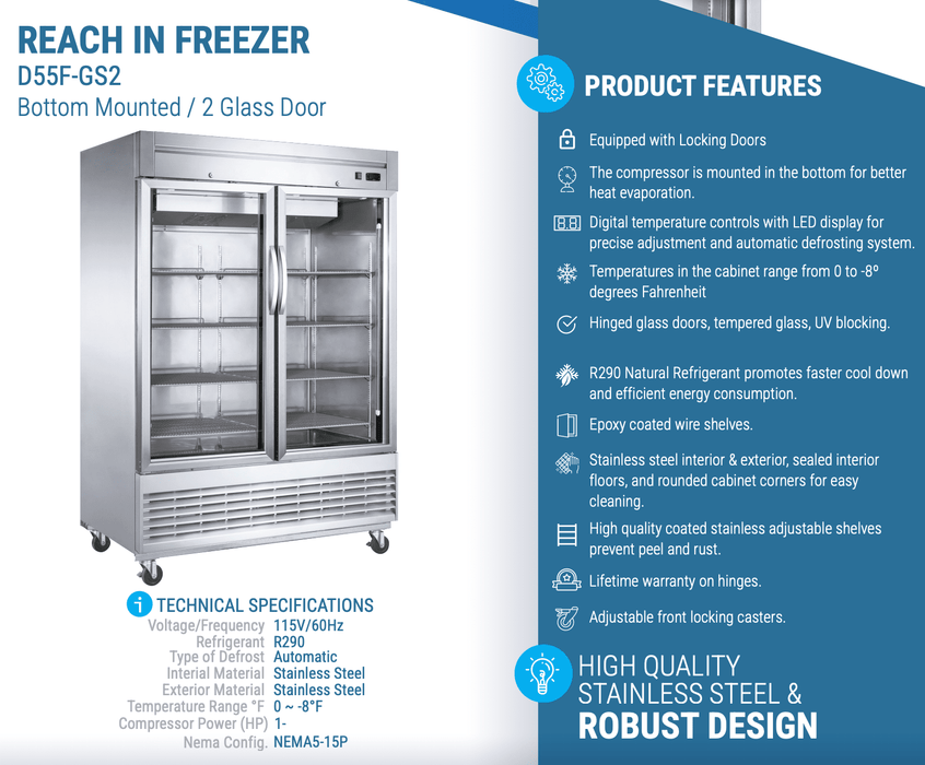 Dukers Commercial Reach In Freezer