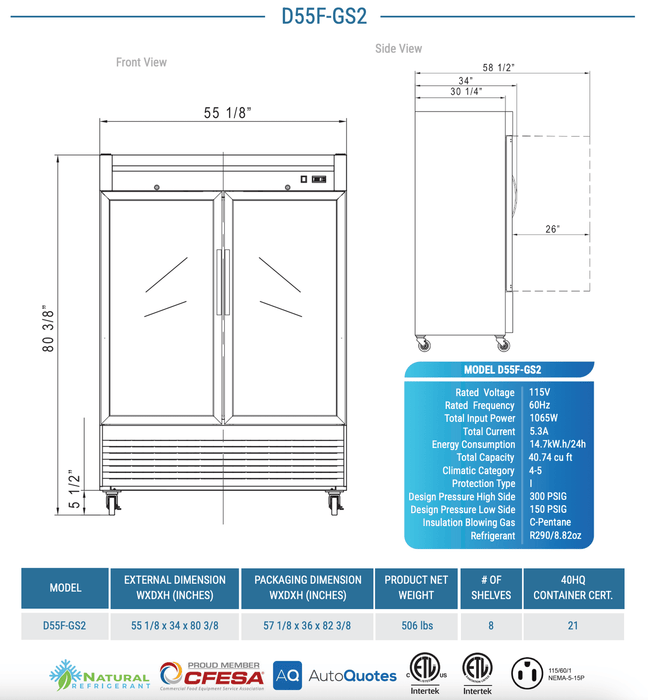 Dukers Commercial Reach In Freezer