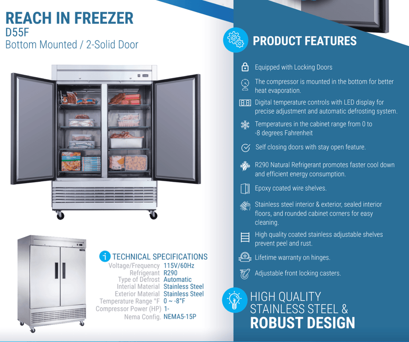 Dukers Commercial Reach In Freezer