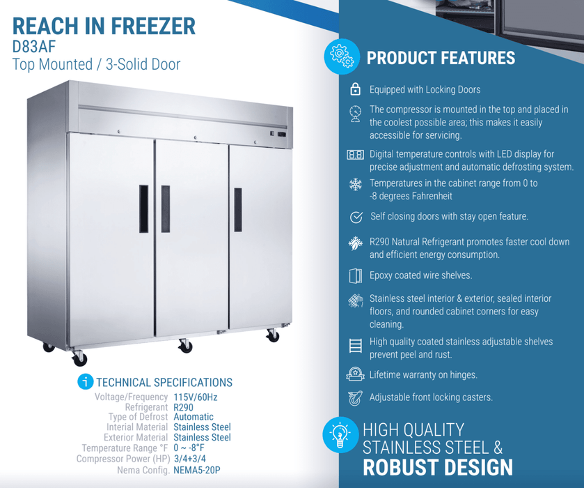 Dukers Commercial Reach In Freezer