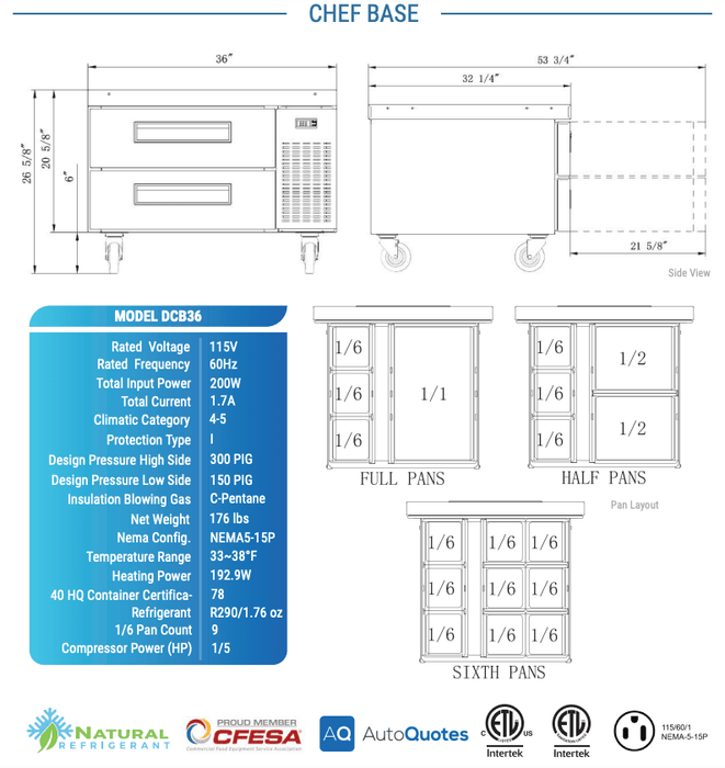 Dukers Chef Base Refrigerator