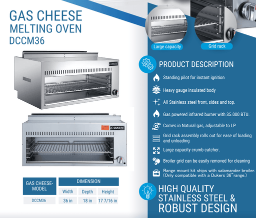 Dukers Cheese Melter – Gas Infrared Oven