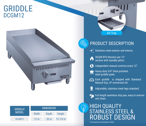 Dukers Gas Countertop Griddle