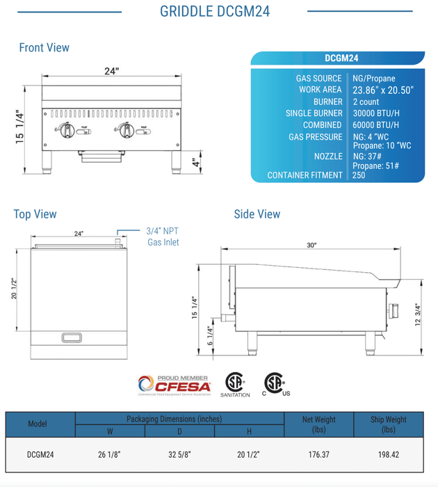 Dukers Gas Countertop Griddle