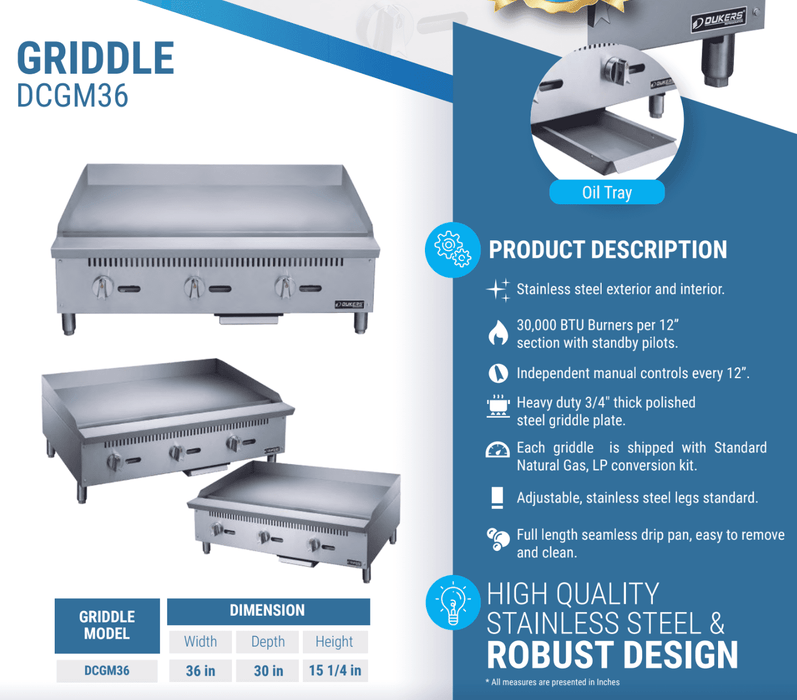 Dukers Gas Countertop Griddle